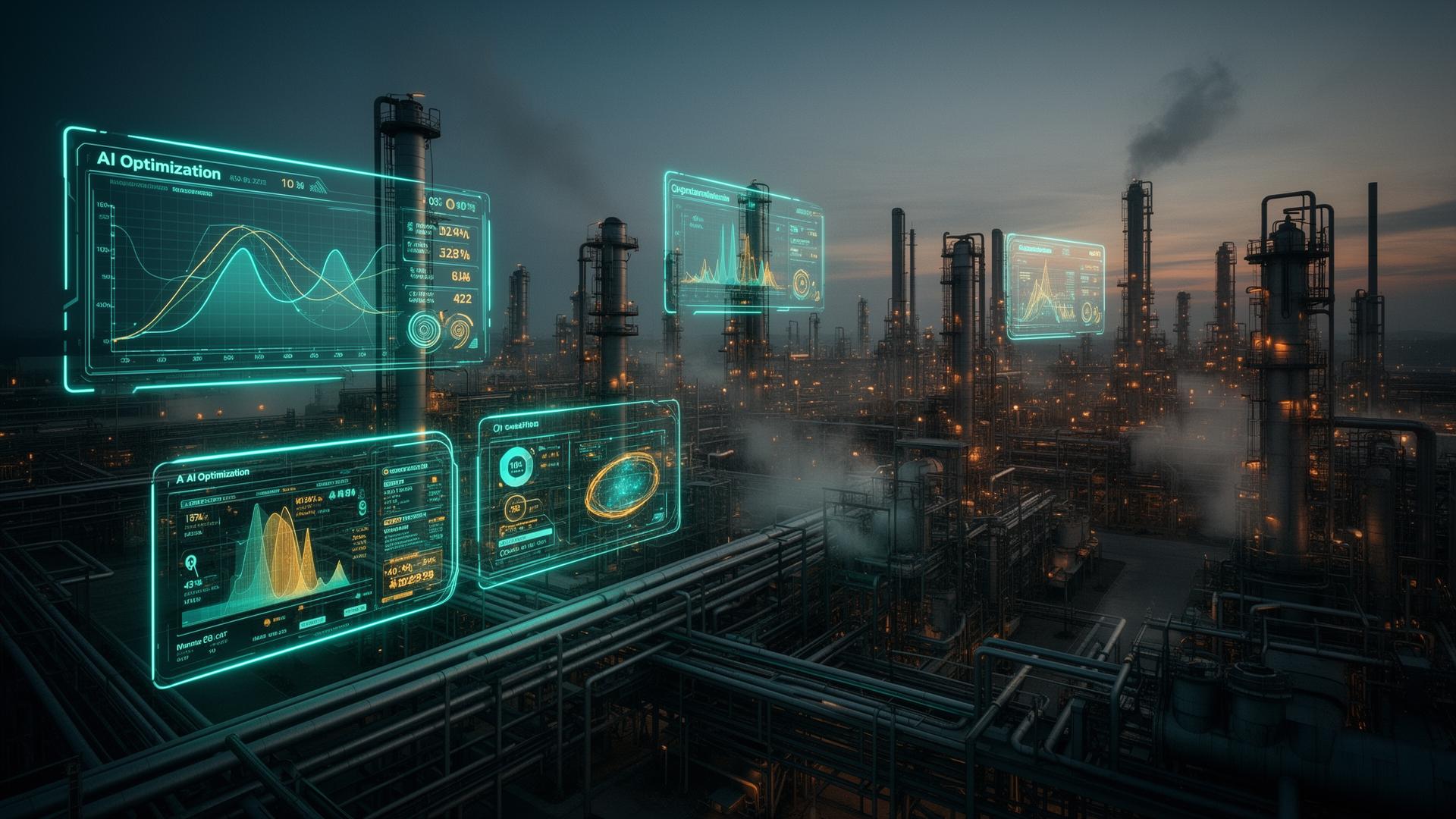 Industrial chemical plant with AI optimization overlays